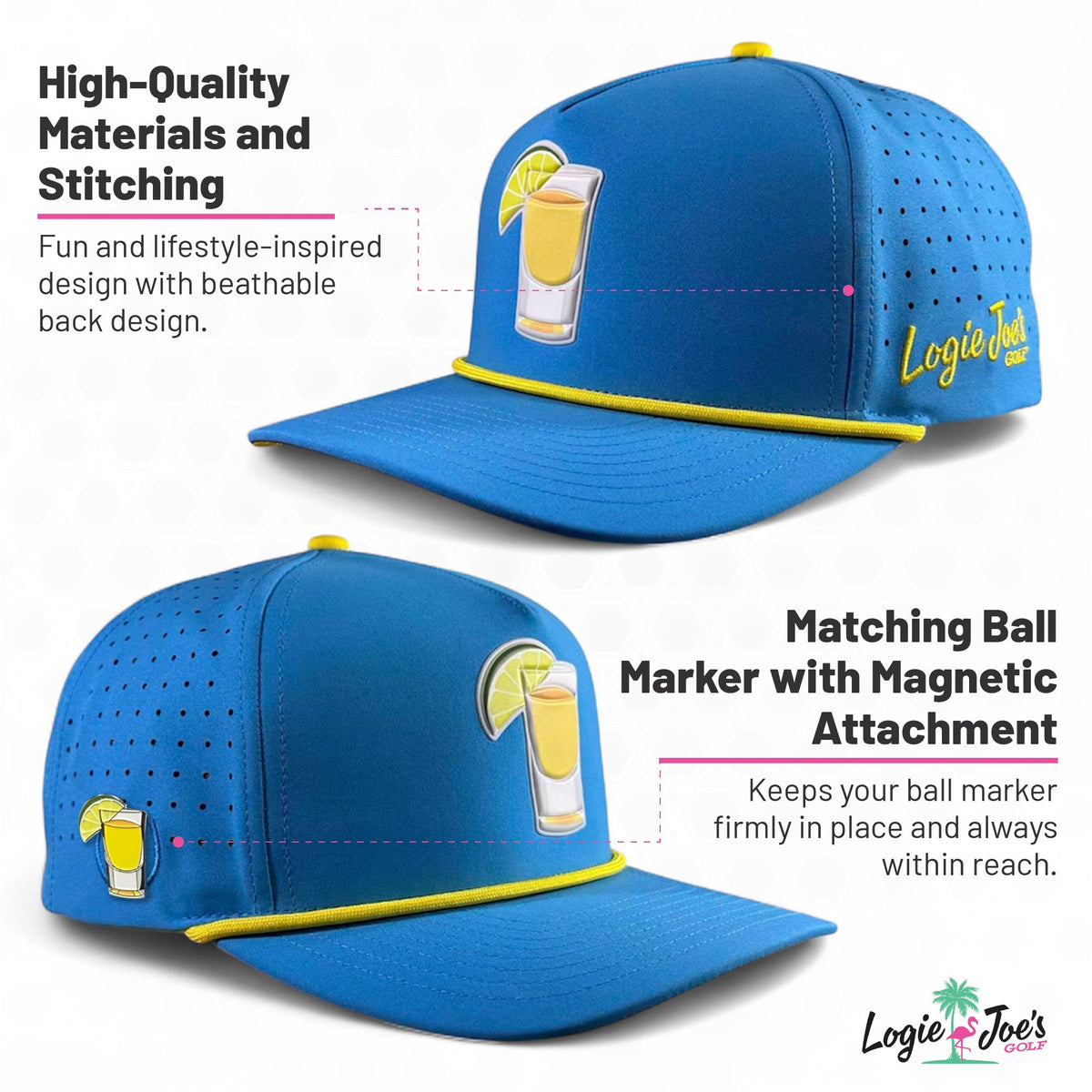 Gummy Worm Golf Hat | Snapback Cap | Built-in Magnetic Ball Marker Holder + Marker Included | Adjustable Candy Teal
