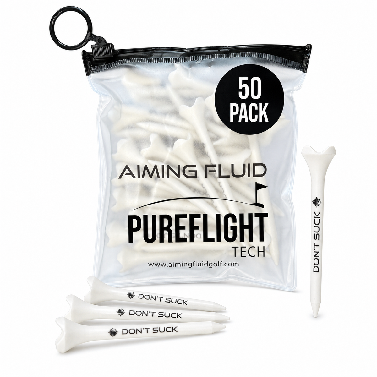 DON’T SUCK™ Golf Tees – PureFlight™ 4-Prong Design (50-Pack) – Golf Tees at Golfgag
